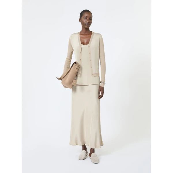 Max Mara Ninfee Cashmere and Silk Cardigan in Stone Grey | Cardigan | Coveti