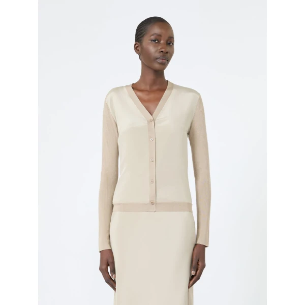 Max Mara Ninfee Cashmere and Silk Cardigan in Stone Grey | Cardigan | Coveti