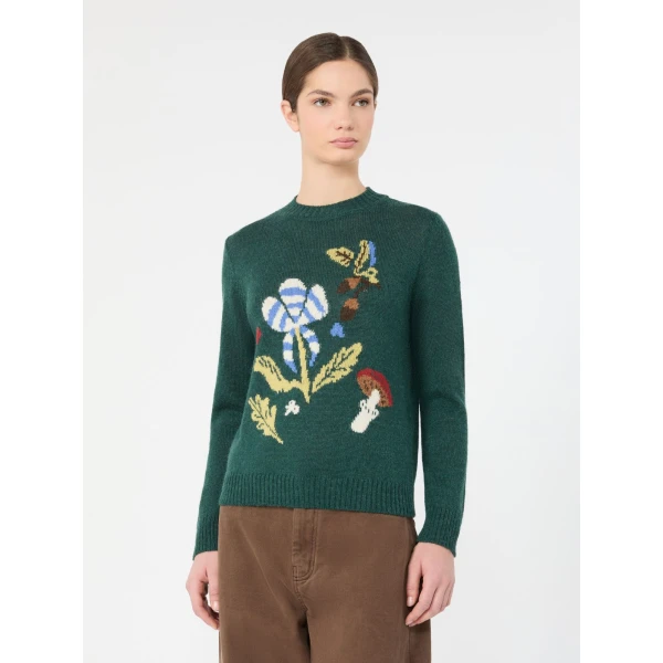 Max Mara Nitra Alpaca and Wool Intarsia Jumper in Dark Green | Sweaters | Coveti