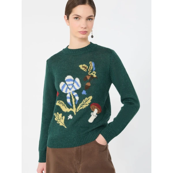 Max Mara Nitra Alpaca and Wool Intarsia Jumper in Dark Green | Sweaters | Coveti