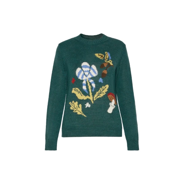 Max Mara Nitra Alpaca and Wool Intarsia Jumper in Dark Green | Sweaters | Coveti