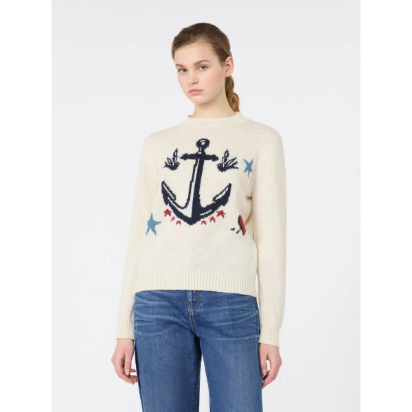 Max Mara Nitra Alpaca and Wool Intarsia Jumper in Ice Grey | Sweaters | Coveti