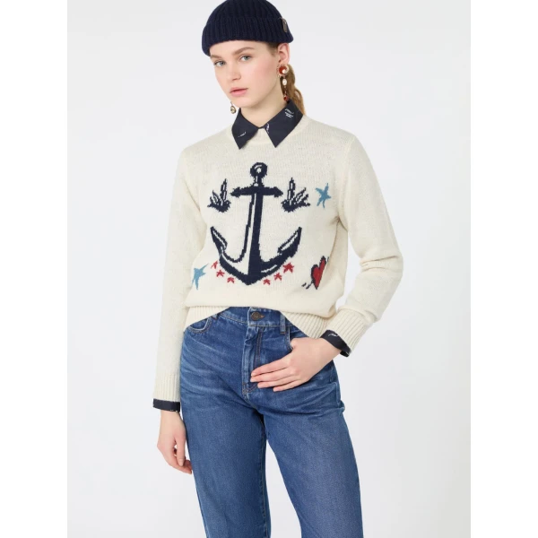 Max Mara Nitra Alpaca and Wool Intarsia Jumper in Ice Grey | Sweaters | Coveti