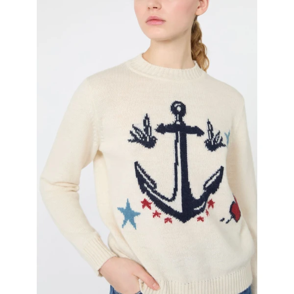 Max Mara Nitra Alpaca and Wool Intarsia Jumper in Ice Grey | Sweaters | Coveti
