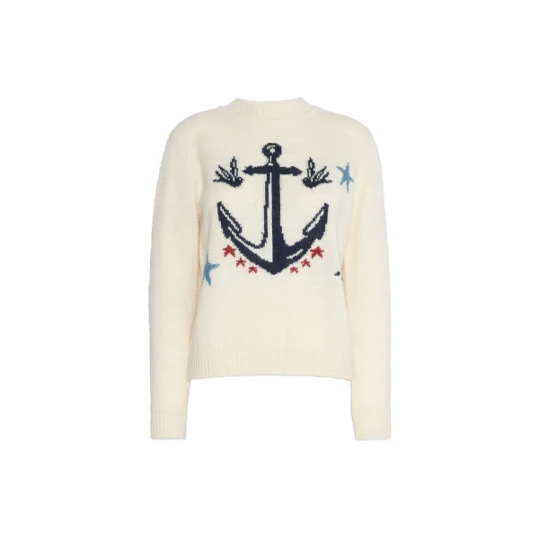 Max Mara Nitra Alpaca and Wool Intarsia Jumper in Ice Grey | Sweaters | Coveti