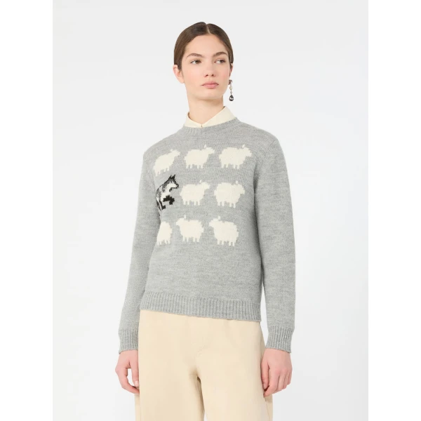 Max Mara Nitra Alpaca and Wool Intarsia Jumper in Light Grey | Sweaters | Coveti