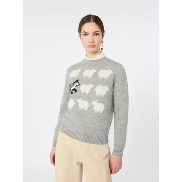 Max Mara Nitra Alpaca and Wool Intarsia Jumper in Light Grey | Sweaters | Coveti