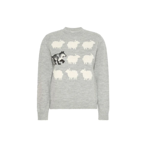 Max Mara Nitra Alpaca and Wool Intarsia Jumper in Light Grey | Sweaters | Coveti