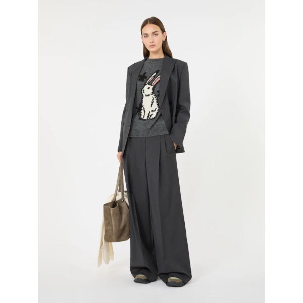 Max Mara Nitra Alpaca and Wool Intarsia Jumper in Medium Grey | Sweaters | Coveti
