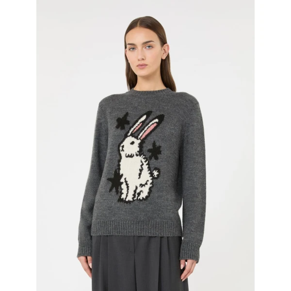 Max Mara Nitra Alpaca and Wool Intarsia Jumper in Medium Grey | Sweaters | Coveti