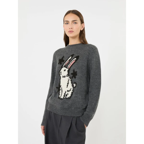 Max Mara Nitra Alpaca and Wool Intarsia Jumper in Medium Grey | Sweaters | Coveti