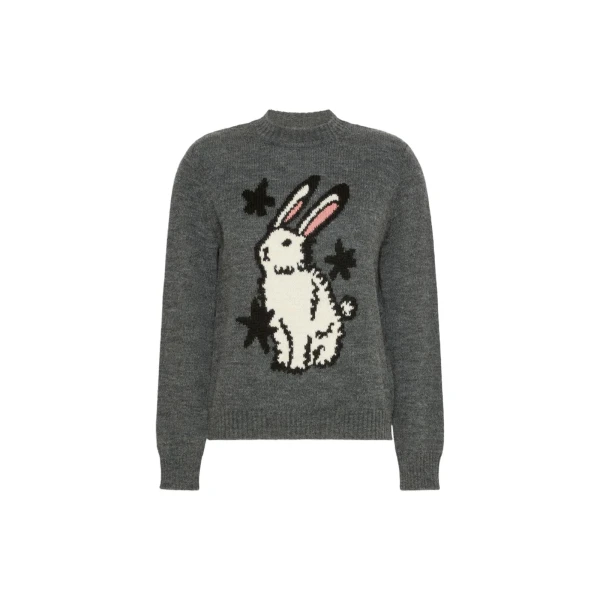 Max Mara Nitra Alpaca and Wool Intarsia Jumper in Medium Grey | Sweaters | Coveti