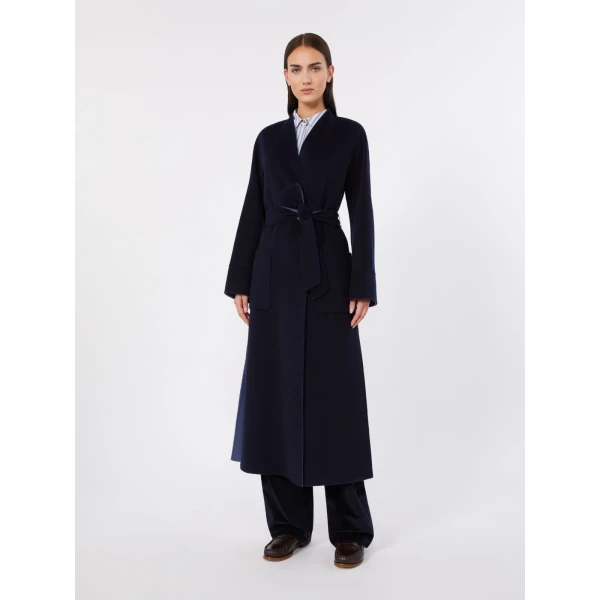 Max Mara Nodo Reversible Wool Wrap Coat in Navy | Wool Coat | Coveti