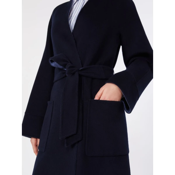 Max Mara Nodo Reversible Wool Wrap Coat in Navy | Wool Coat | Coveti