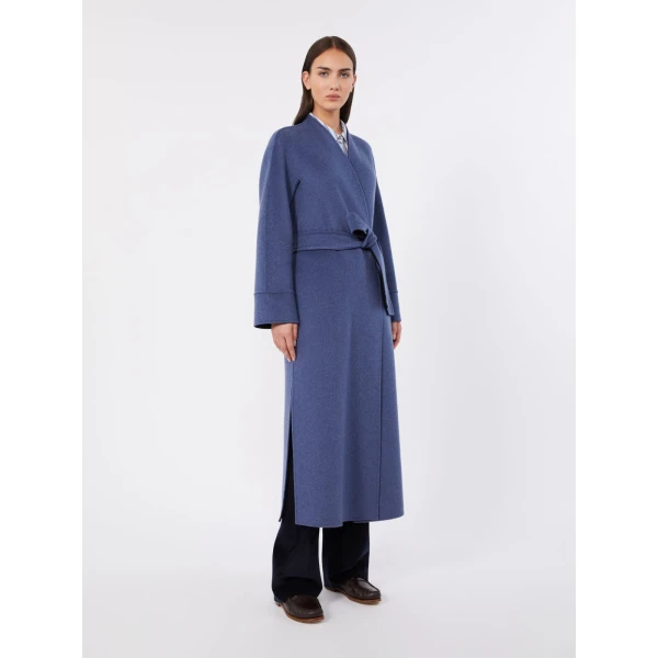 Max Mara Nodo Reversible Wool Wrap Coat in Navy | Wool Coat | Coveti