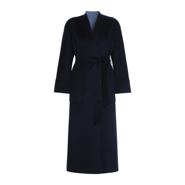 Nodo Reversible Wool Wrap Coat in Navy