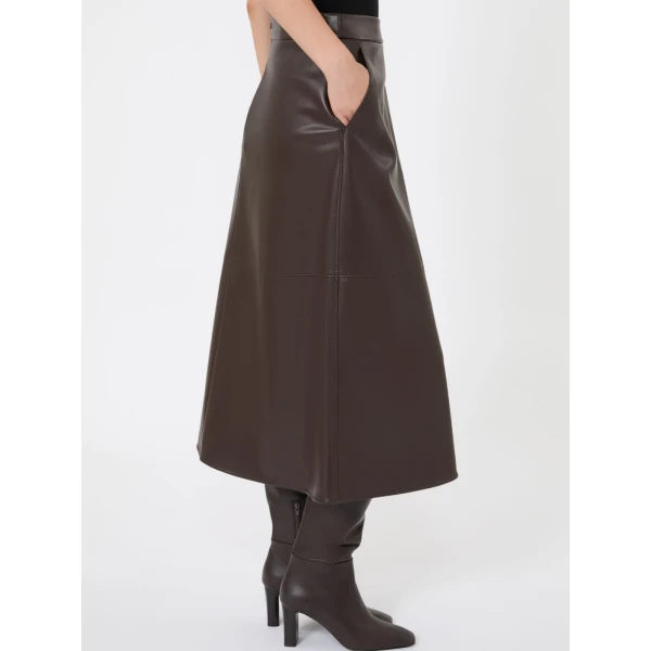 Max Mara Nordica Coated Jersey Circle Skirt in Brown | Midi Skirts | Coveti