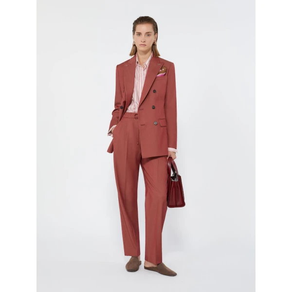 Max Mara Nordica Wool Gabardine Drawstring Trousers in Red | Tailored pants | Coveti