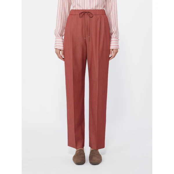 Max Mara Nordica Wool Gabardine Drawstring Trousers in Red | Tailored pants | Coveti
