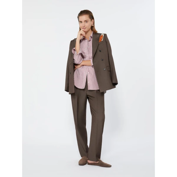 Max Mara Nordica Wool Gabardine Drawstring Trousers in Tobacco | Tailored pants | Coveti