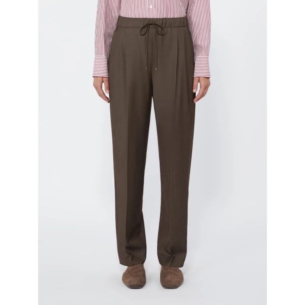 Max Mara Nordica Wool Gabardine Drawstring Trousers in Tobacco | Tailored pants | Coveti
