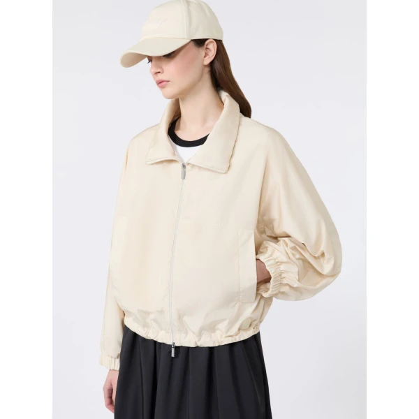 Max Mara Nuraghe Water-Repellent Canvas Windbreaker in Ivory | Coats | Coveti