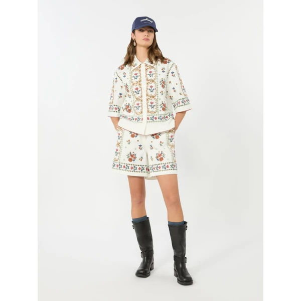 Max Mara Obice Embroidered Cotton Bermuda Shorts in White | Shorts | Coveti
