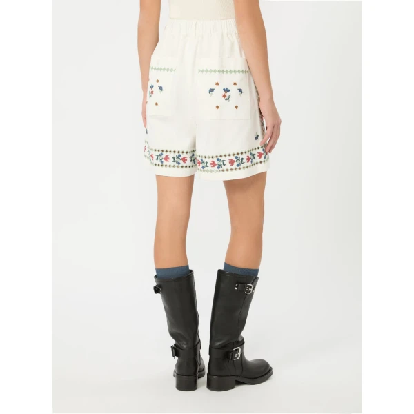 Max Mara Obice Embroidered Cotton Bermuda Shorts in White | Shorts | Coveti