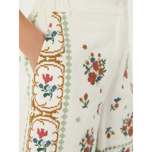 Max Mara Obice Embroidered Cotton Bermuda Shorts in White | Shorts | Coveti