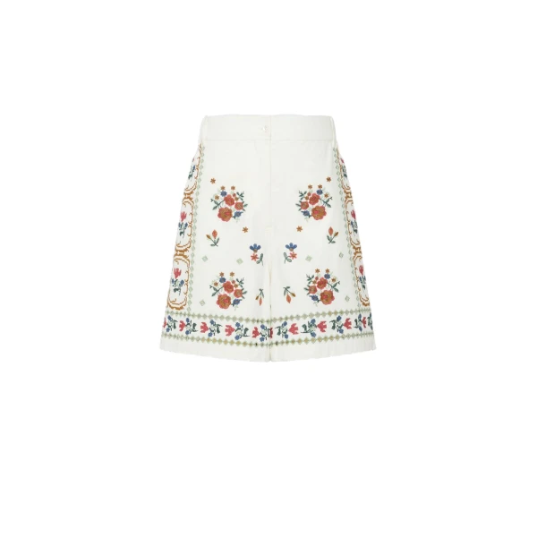 Max Mara Obice Embroidered Cotton Bermuda Shorts in White | Shorts | Coveti