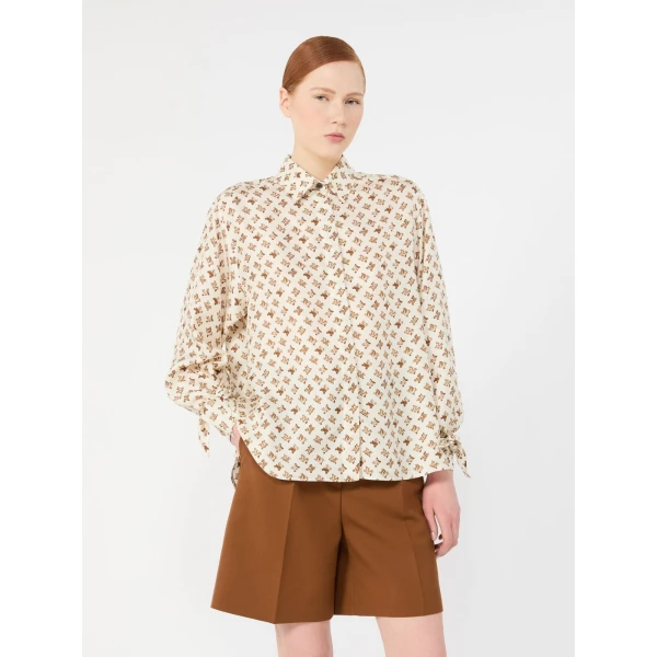Max Mara Obice Oversized Printed Silk Shirt in White | Shirts | Coveti