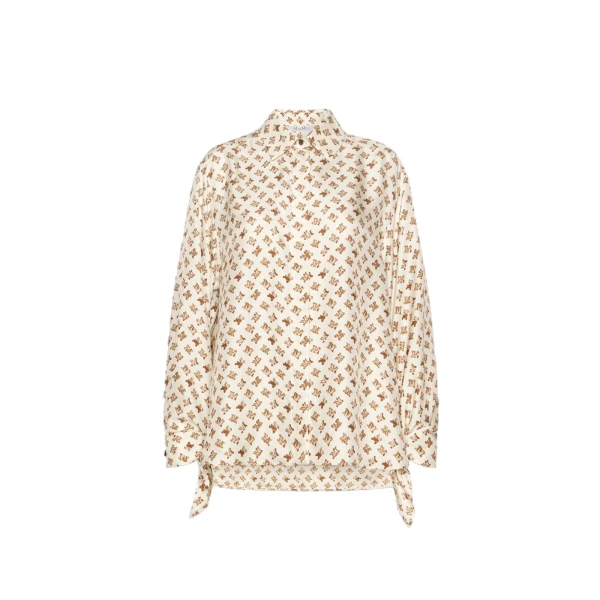 Obice Oversized Printed Silk Shirt in White