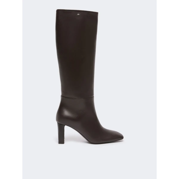 Max Mara Obice Smooth Leather Knee Boots in Dark Brown | Boots | Coveti