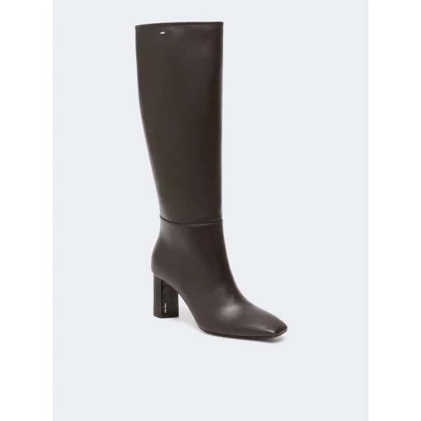 Max Mara Obice Smooth Leather Knee Boots in Dark Brown | Boots | Coveti