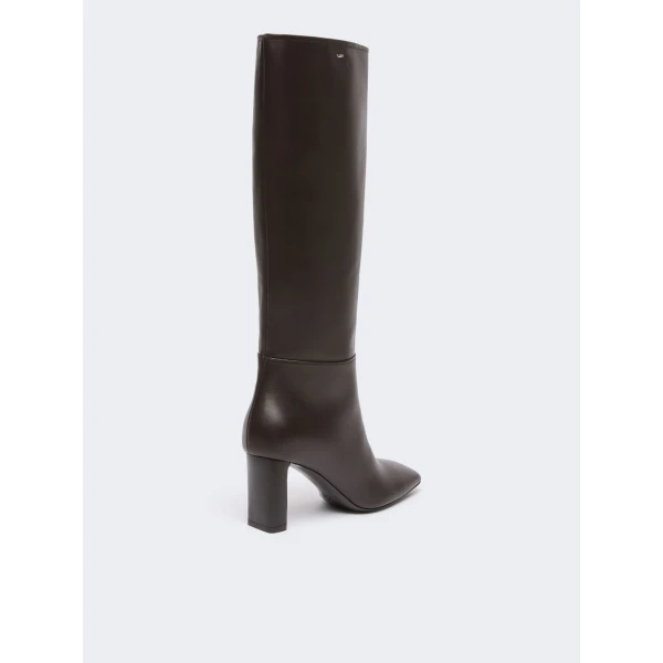 Max Mara Obice Smooth Leather Knee Boots in Dark Brown | Boots | Coveti