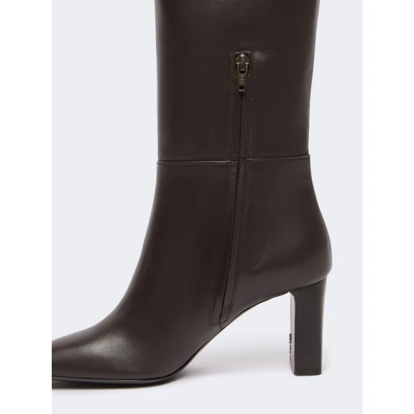 Max Mara Obice Smooth Leather Knee Boots in Dark Brown | Boots | Coveti