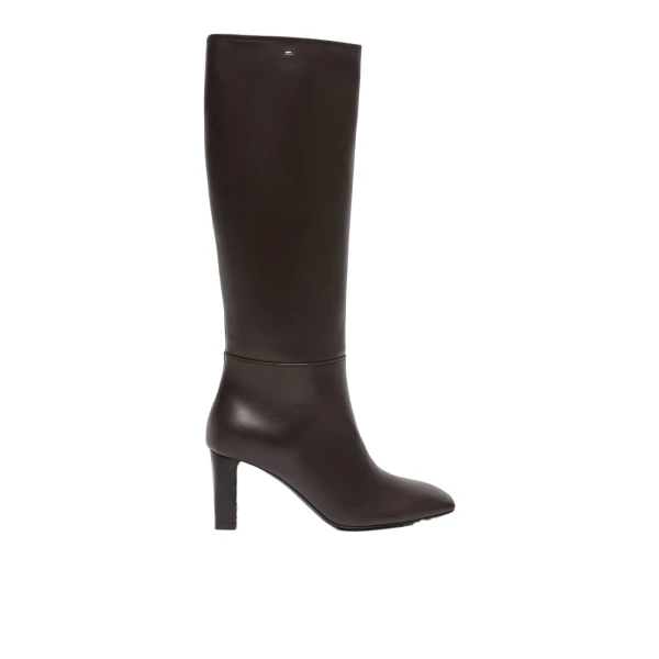 Max Mara Obice Smooth Leather Knee Boots in Dark Brown | Women | Coveti