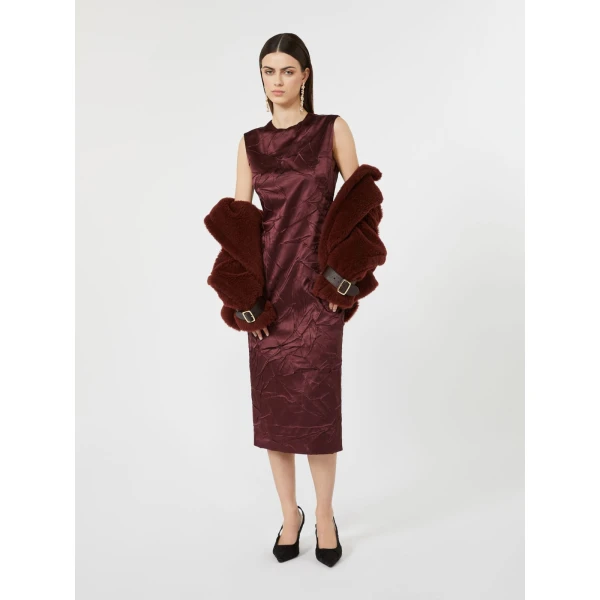 Max Mara Obliqua Satin Princess-Line Dress in Bordeaux | Midi Dresses | Coveti