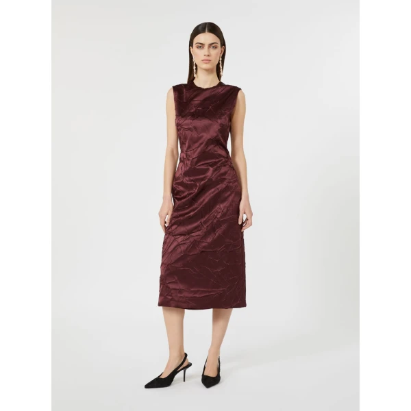 Max Mara Obliqua Satin Princess-Line Dress in Bordeaux | Midi Dresses | Coveti