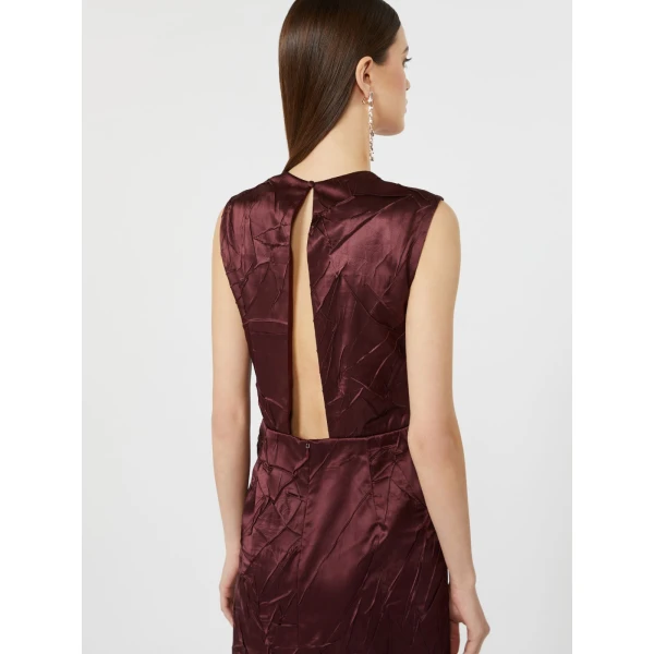 Max Mara Obliqua Satin Princess-Line Dress in Bordeaux | Midi Dresses | Coveti