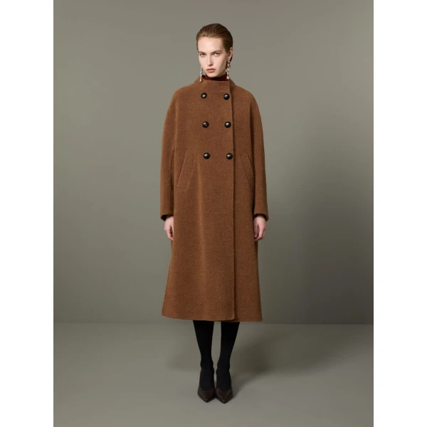 Max Mara Oca Baby Llama Cocoon Coat in Dark Brown | Coats | Coveti