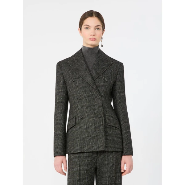 Max Mara Occhio Prince of Wales Check Wool Blazer in Dark Grey | Blazers | Coveti