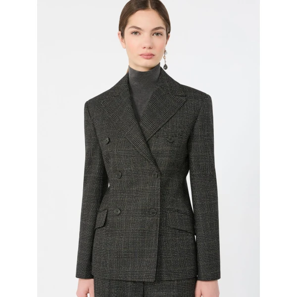 Max Mara Occhio Prince of Wales Check Wool Blazer in Dark Grey | Blazers | Coveti