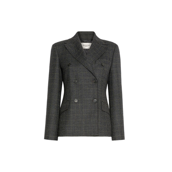 Max Mara Occhio Prince of Wales Check Wool Blazer in Dark Grey | Blazers | Coveti
