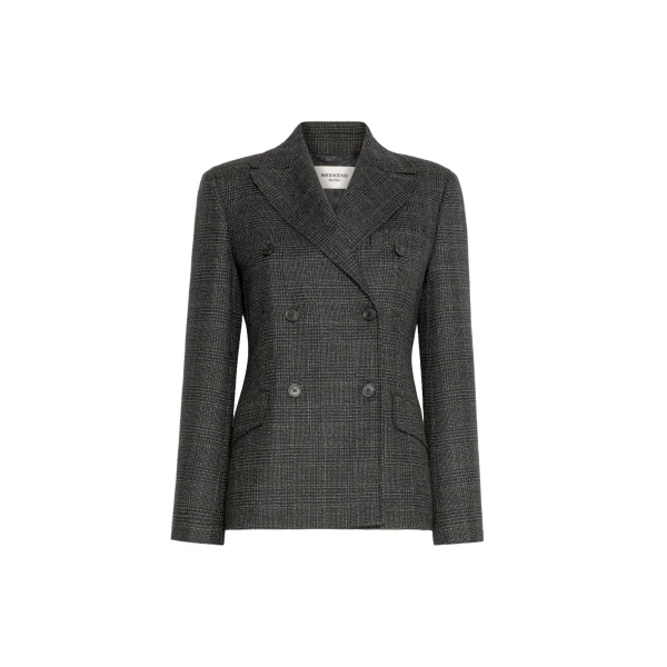 Max Mara Occhio Prince of Wales Check Wool Blazer in Dark Grey | Blazers | Coveti