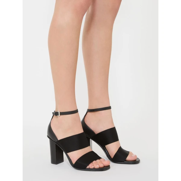 Max Mara Ode Calfskin and Elasticated Webbing Sandals in Black | Sandals | Coveti