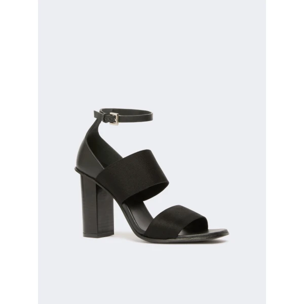 Max Mara Ode Calfskin and Elasticated Webbing Sandals in Black | Sandals | Coveti