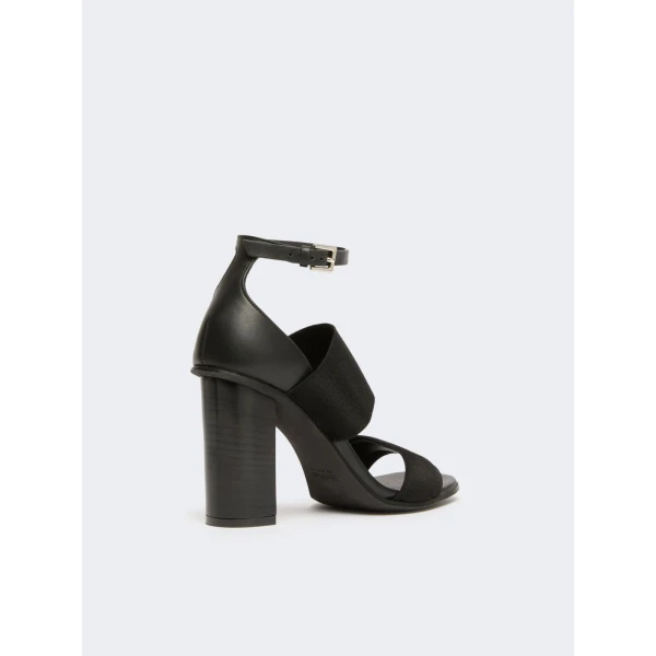 Max Mara Ode Calfskin and Elasticated Webbing Sandals in Black | Sandals | Coveti