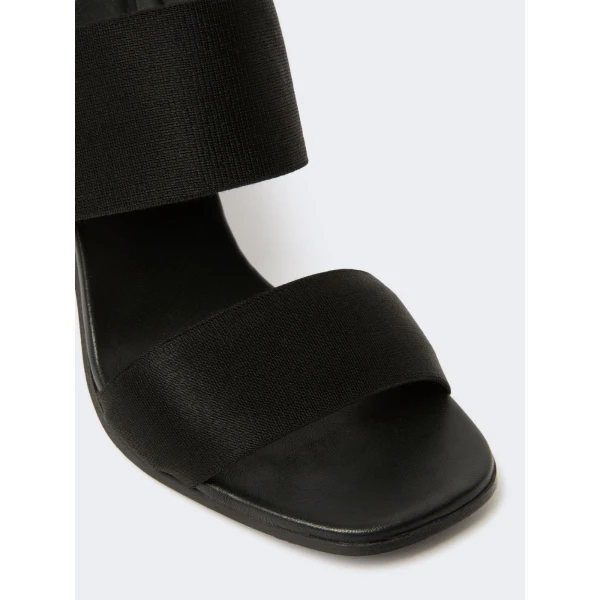 Max Mara Ode Calfskin and Elasticated Webbing Sandals in Black | Sandals | Coveti