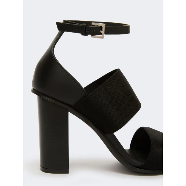 Max Mara Ode Calfskin and Elasticated Webbing Sandals in Black | Sandals | Coveti